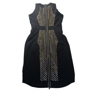 Milly New York Honeycomb Mesh Panel Sheath Dress Black Nude Mini USA‎ Size 0